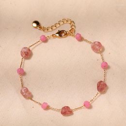 Bracelets de charme Minar Sweet Pink Couleur Irrégulière Pierre Naturelle Strand 18K Véritable Bracelet En Laiton Plaqué Or Pour Femmes Accessoires De Plage