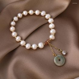 Charme Armbänder Minar Temperament 14 Karat vergoldet Kupfer Naturstein Strass Strang Süßwasser Perle Perlen Für Frauen Dame