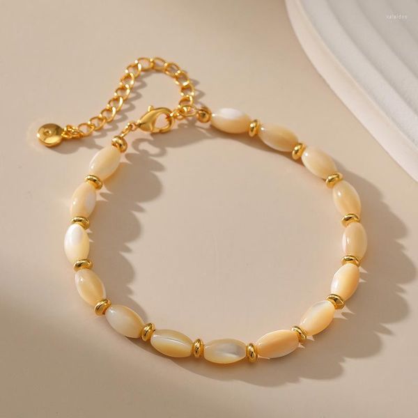 Pulseras con dijes Minar Temperamento Oval Irregular Natural Shell Strand 18K Pulsera de latón chapada en oro real para mujeres Joyería de vacaciones