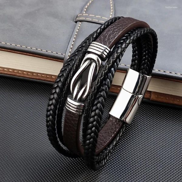 Pulseras de encanto Mingao estilo pulsera masculina con cuentas de acero inoxidable joyería de cuero trenzado punk para hombres 2024 regalo sorpresa