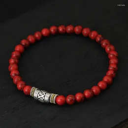 Pulseras de encanto minimalista pulsera de piedra natural de 6 mm unisex sánscrito yoga meditación pulida abalanzada braslista rojo tibetano budista