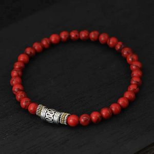 Bracelets de charme Bracelet de pierre naturelle minimaliste 6 mm Unisexe Sanskrit Yoga Méditation Braclet Lucky Red Braslet Buddhiste tibétain Pulseira Y240510