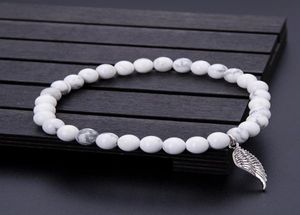 Bracelets de charme Minimaliste 8 mm Natural White Turquoise Bracelet Stone Angel Perles Pendant Braclet Men Femmes Bijoux Pulseras 1549650