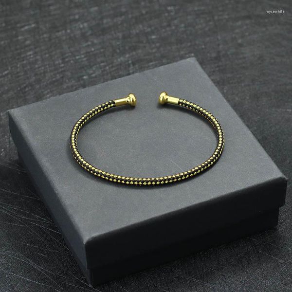 Bracelets porte-bonheur minimaliste Bracelet hommes femmes 3mm en acier inoxydable bobine ouverte Bracelet ethnique Wrap Braslet Couple cadeaux pour amoureux main