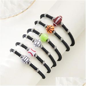 Bedelarmbanden Minimalistisch Zwart Touw Gevlochten Armband Voor Vrouwen Mannen Mode Sport Stijl Basketbal Voetbal Vriendschap Sieraden Geschenken Dh2Up