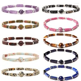 Bracelets porte-bonheur minimaliste coloré rayure pierre Unique Tourmaline violet cristal Cube perles bracelets guérison anxiété bijoux Bracelet