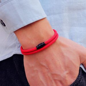 Charm Armbanden Minimalistische Dubbellaags Touw Armband Mannen 4mm Zwart Rood Draad Armband Vaderdag Brazalete Outdoor Survival Braslet