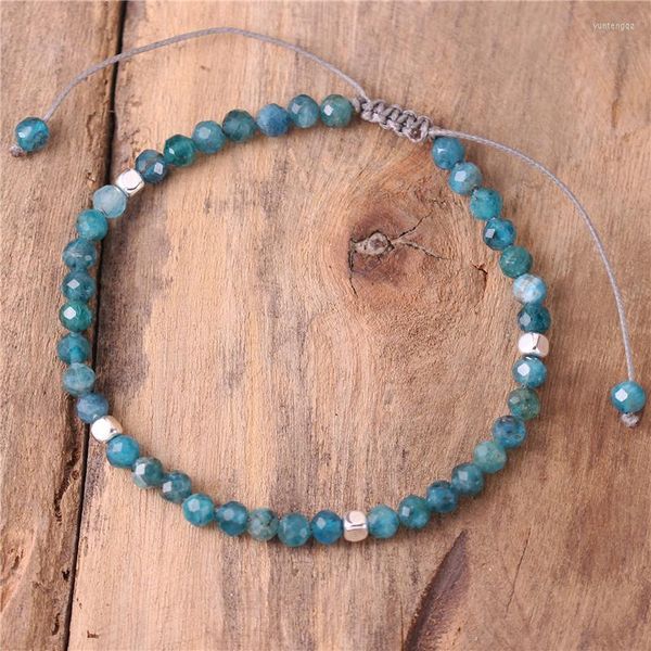 Bracelets porte-bonheur pierres précieuses minimalistes 4mm perles d'apatite Bracelet pour femmes Boho tibétain réglable pierre naturelle bijoux délicats en gros