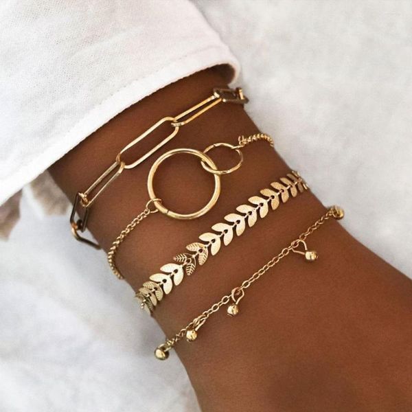 Bracelets porte-bonheur minimaliste géométrique lien chaîne Bracelet ensemble pour femmes ronde à motifs flèche Bracelet dame mode bijoux