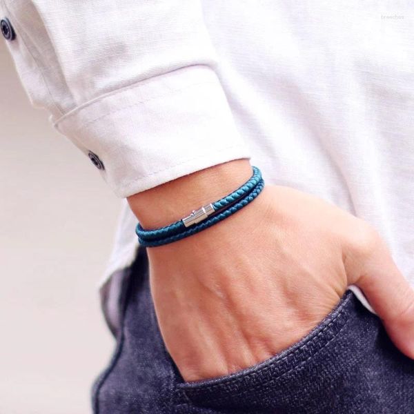 Pulseras con dijes para hombre minimalistas a juego Braslet apilable Doble cierre magnético de seguridad Brazalete de macramé hecho a mano Brazalete en capas