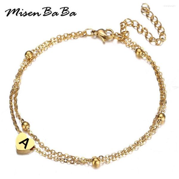 Pulseras con dijes MisenBaBa Multicapa Inicial de acero inoxidable para mujeres Niñas Pequeño corazón Alfabeto Letra Nombre Joyería