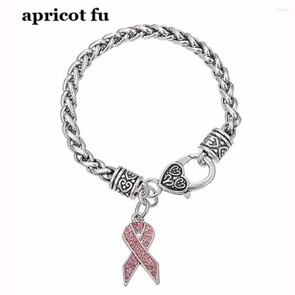 Bracelets à breloques, mélange de couleurs, ruban rose, breloques de sensibilisation au Cancer, Bracelet en cristal