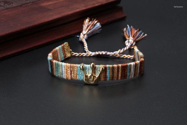 Charm Bracelets Mix Cz Pavimentado Royal Crown Hat Étnico Boho Suave algodón Seda Borla Banda Pulsera ajustable para mujer