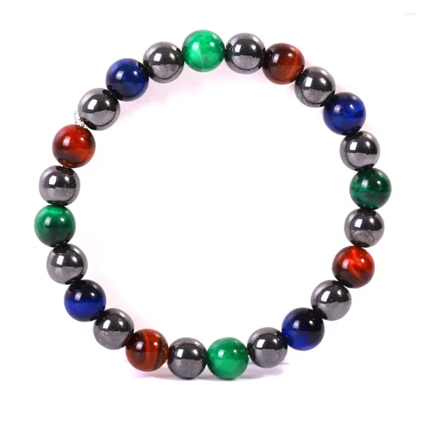 Pulseras de encanto Color mezclado Rojo Verde Azul Tigre Ojo Pulsera con cuentas Brazalete Mujeres Hombres Curación Natural Mineral Cristal Hematita