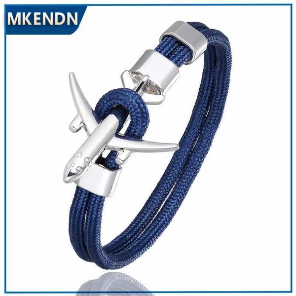 Bracelets de charme Mkendn Anchor Bracelets Men Femmes Charme Chaîne de corde de survie Paracord bracelet Metal Airplane Hooks Summer Style Homme Bijoux Y240510