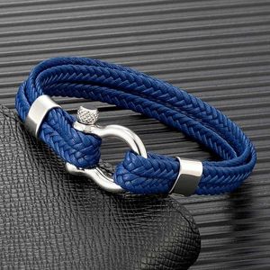 Bracelets de charme Mkendn Bow Shape Bracelet Bracelet à double couche Bracelet en cuir tissé pour hommes Femmes en acier inoxydable fermoir avec vis Y240510