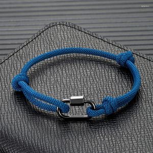 Bedelarmbanden mkendn mode mannen vrouwen zwarte messing mini u lock clasp met schroefstaaf verstelbare nautische touw zeil sieraden voor paar