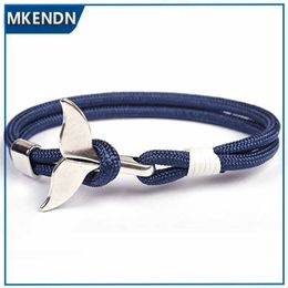 Bracelets de charme mkendn fashion baleine queue ancre bracelets hommes femmes charme nautique de survie chaîne de corde bracelet bracelet masculin mâle crochets y240510