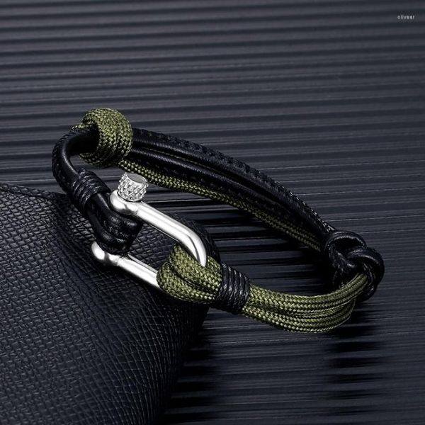 Pulseras de encanto MKENDN Grillete de alta calidad Hombres Mujeres Cuero Náutico Supervivencia Paracord Pulsera Campaing Sport Hooks Jewelry354L