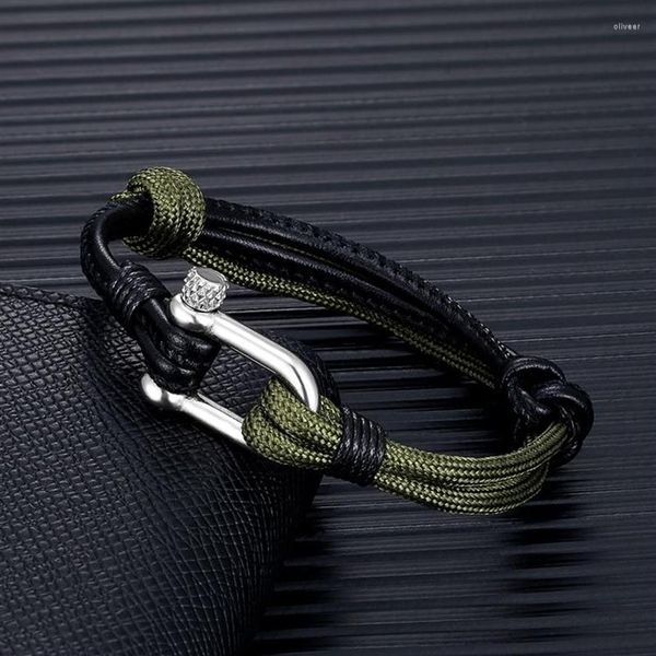 Pulseras de encanto MKENDN Grillete de alta calidad Hombres Mujeres Cuero Náutico Supervivencia Paracord Pulsera Campaña Deporte Ganchos Joyería330c