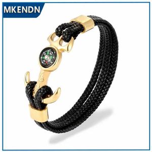 Bracelets de charme Mkendn Mkendn en acier inoxydable de haute qualité Anchor Anchor Braid Bracelet en cuir Men de bracelet Sport Bijoux Fashion Y240510