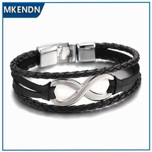 Bracelets de charme Mkendn Vente chaude High Quailty Infinity Bracelet Bangle Geuthesine Cuir Hand Chain Buckle Friendship Men Women Jewelry Y240510