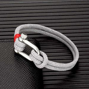 Bracelets de charme Mkendn Men Minimaliste à double brin Bracelet Bracelet Boucle gris nylon Bracelet Nylon Bracelet Marine Bijoux pour femmes Y240510