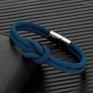 Bracelets porte-bonheur MKENDN hommes nautique Double brin carré noeud Bondage femmes corde bijoux avec aimant 316L