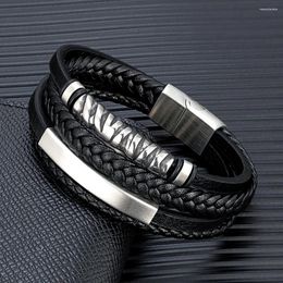 Bedelarmbanden MKENDN Multilayer roestvrij staal Viking leer voor heren Gevlochten armbanden Punk sieraden Homme-accessoires