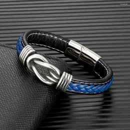 Charm Armbanden MKENDN Punk Retro Mannen Vierkante Knoop Lederen Armband Voor Vrouwen Rvs Magneet Gesp Infinity Paar Sieraden