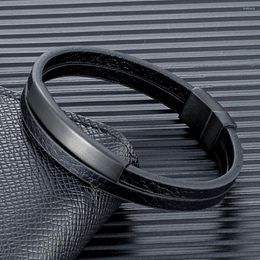 Bracelets de charme Mkendn Men de style simple Bracelet à double brin Bracelet mat en acier inoxydable noir