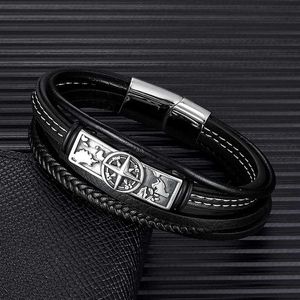 Bedelarmbanden mkendn viking stijl kompas noors runes amulet mannen meerlagige leer roestvrijstalen armband noors mythologie sieraden y240510