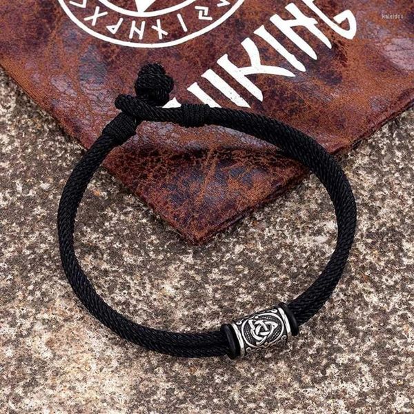 Bracelets de charme MKENDN Viking Style fait à la main double brin corde bracelet en acier inoxydable noeud celtique runes amulette mythologie nordique 266v