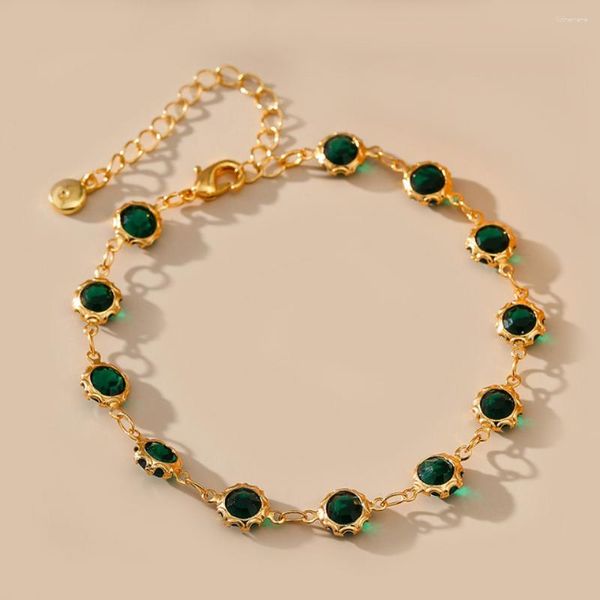 Pulseras con dijes MKOPSZ Vintage Delicado Verde Oscuro Zircon Con Cuentas Para Mujeres Joyería De Moda Pulsera De Color Dorado Accesorios De Vacaciones Regalos