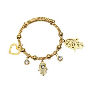 Pulseras con dijes, pulsera de mano moderna de Fátima Hamsa, cadena ajustable de alto pulido con colgante de corazón de circón para mujer, esposa, mamá