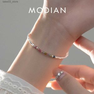 Bedelarmbanden MODIAN 925 Sterling Zilver Natuurlijke Kleurrijke Kralen Toermalijn Bedelarmband Zoete Stapelbare Schakelketting Voor Vrouwen Meisjes Sieraden Q231025