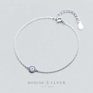 Charm Bracelets Modian Round Eyes Chain Bracelet % Real 925 Silver Sterling Blue Crystal Link Bracelets for Women Fashion Accessor for Girl AA230506