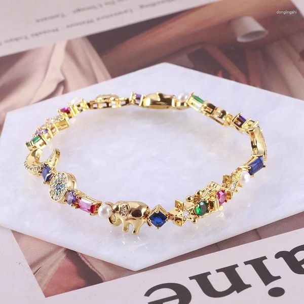 Pulseras con dijes Adorno de moda Creativo Lindo Bebé Elefante Estrella Luna Amor Color Ojos de sol Pulsera multi-colgante