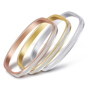 Bracelets de charme Modyle New Gold Color Bracelets Bangles en acier inoxydable 2 Row Sparkling Cubic Zirconia Wedding Bracelet for Women