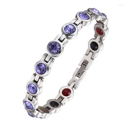 Bracelets de charme Moocare Bioénergie Aimant Germanium Poudre Infrarouge Lointain Anion Violet Zircon Bracelet Femme En Acier Inoxydable