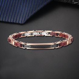 Braccialetti con ciondoli Moocare Bracciale sottile alla moda da uomo in fibra di carbonio elettrolitico color oro rosa in acciaio inossidabile rosso legno nero