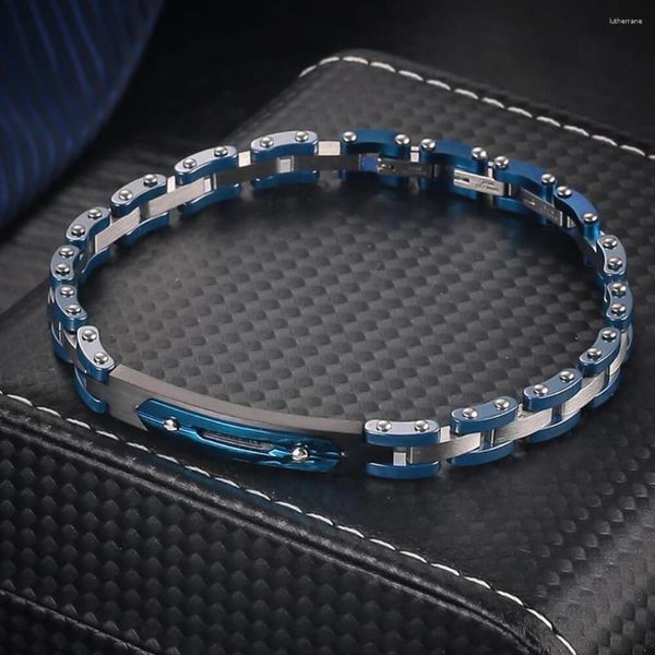 Bracelets de charme Moocare Bracelet à maillons en acier inoxydable Manchette Bleu Mince Chaîne de poignet en métal pour homme et femme