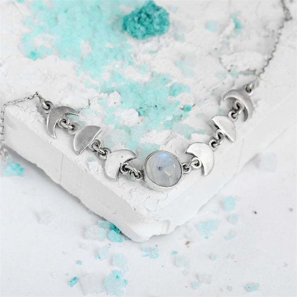 Bracelets de la lune de charme avec une méditation de yoga en pierre d'opale bijoux minimaliste artisanal pour mère ou petite amie Blue Topaz L-3i8