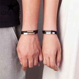 Bedelarmbanden Maan Ster Armband Rvs Sieraden Relatie voor Vrienden Paar Familie Rubber Manchet Armbanden