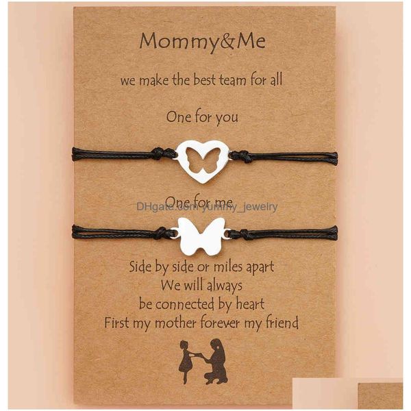 Bracelets De Charme Mère Fils Papillon Correspondant Bracelet D'amitié Maman Cadeau D'anniversaire Pour Les Mères Carte Personnalisée Drop Delivery Jewelr Dh62Q