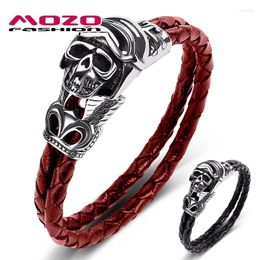 Bracelets de charme mozo mode 2024 hommes bijoux noir bracelet en cuir authentique en acier inoxydable squelette squelette punk tendance cadeau 519