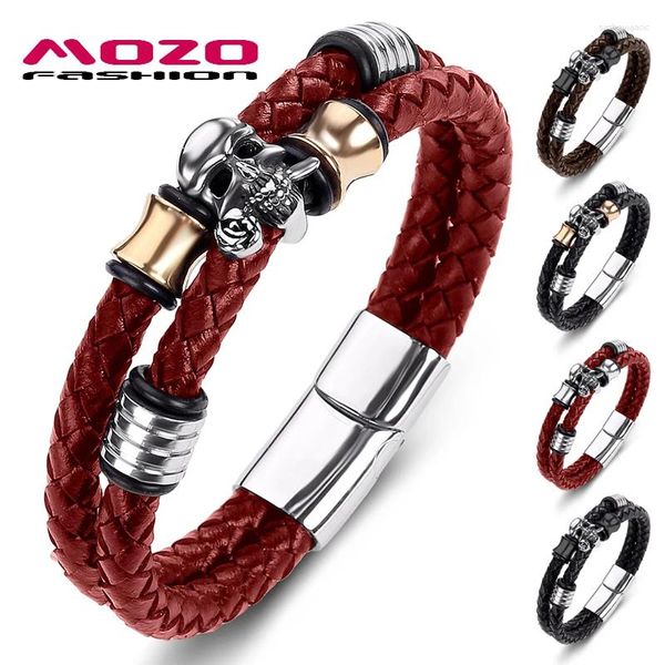 Bracelets de charme mozo mozo hommes tressés chaîne de corde en cuir en acier inoxydable crâne en gros mâle punk bracelet squelette bijoux 196