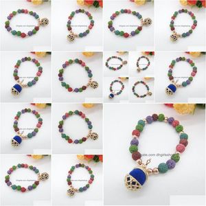 Bracelets De Charme Mti Couleur Perles De Lave Et 16Mm Médaillon Cage Diy Diffuseur D'huiles Essentielles Braceletcharm Lars22 Drop Delivery Jewelry Dhsnx