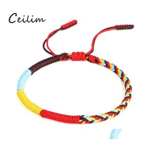 Bracelets porte-bonheur Mti couleur noeud bouddhiste tibétain bonne chance corde rouge tressée pour femmes hommes livraison directe bijoux Otfjr