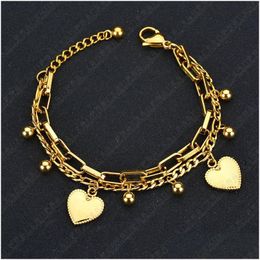 Bracelets de charme Mti-couche en acier inoxydable coeur perles rondes dames bracelet mode amour ornements or sier couleur douce étudiant goutte dhfwi